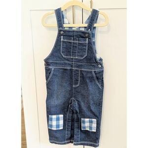 Hatley Denim Overalls with Blue Plaid Patches